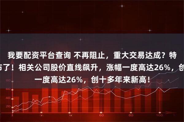我要配资平台查询 不再阻止，重大交易达成？特朗普，突然宣布了！相关公司股价直线飙升，涨幅一度高达26%，创十多年来新高！